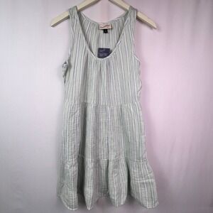 Universal Thread Womens XS Green Striped Cotton Gauze Tiered Mini Dress Pockets